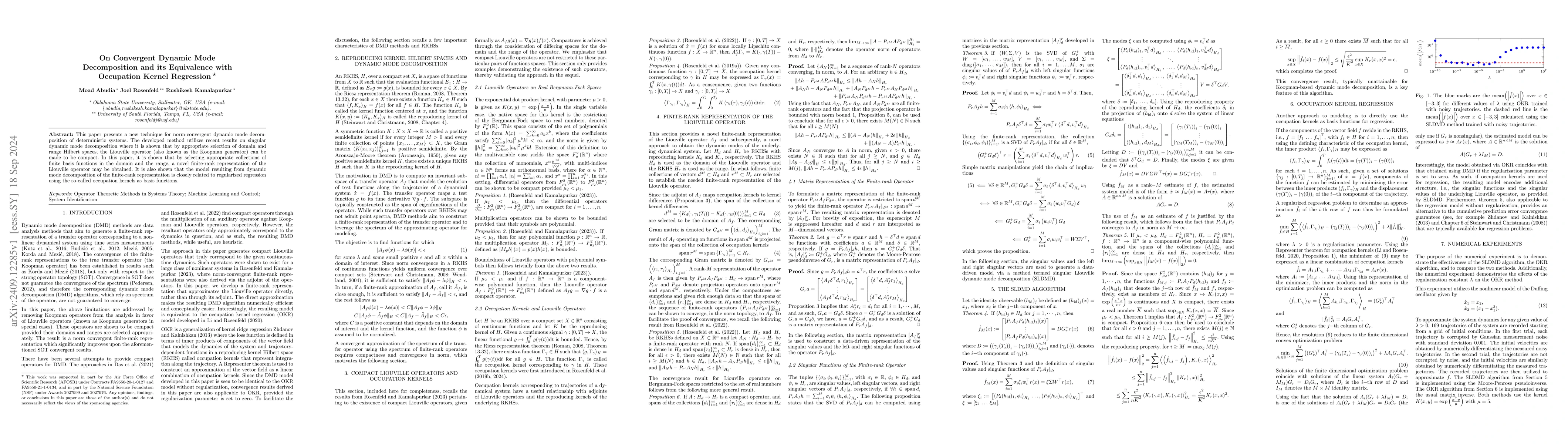 Thumbnail for On Convergent Dynamic Mode Decomposition and its Equivalence with
  Occupation Kernel Regression
