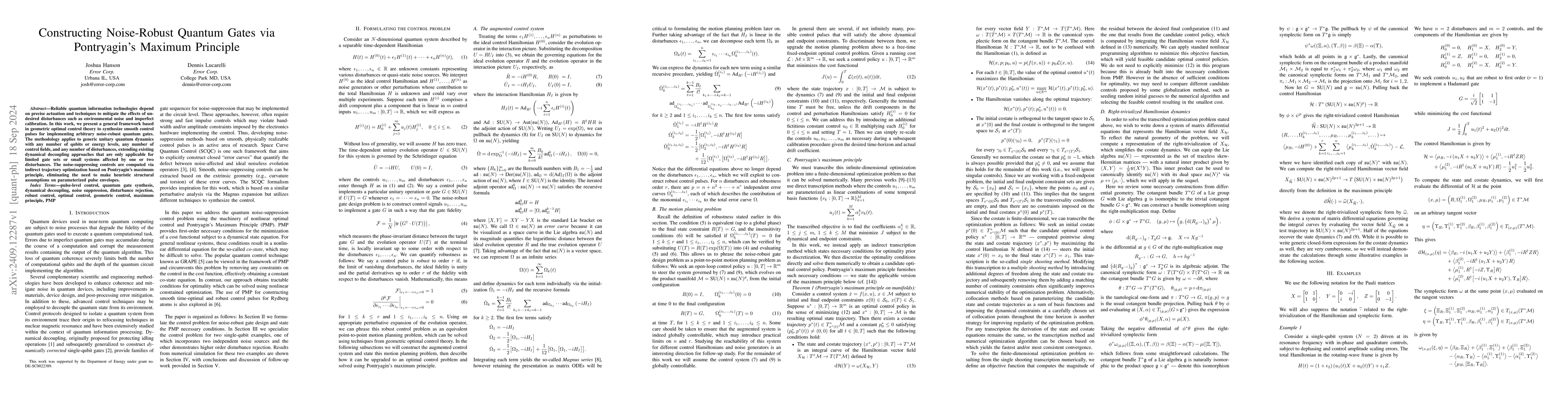 Thumbnail for Constructing Noise-Robust Quantum Gates via Pontryagin's Maximum
  Principle
