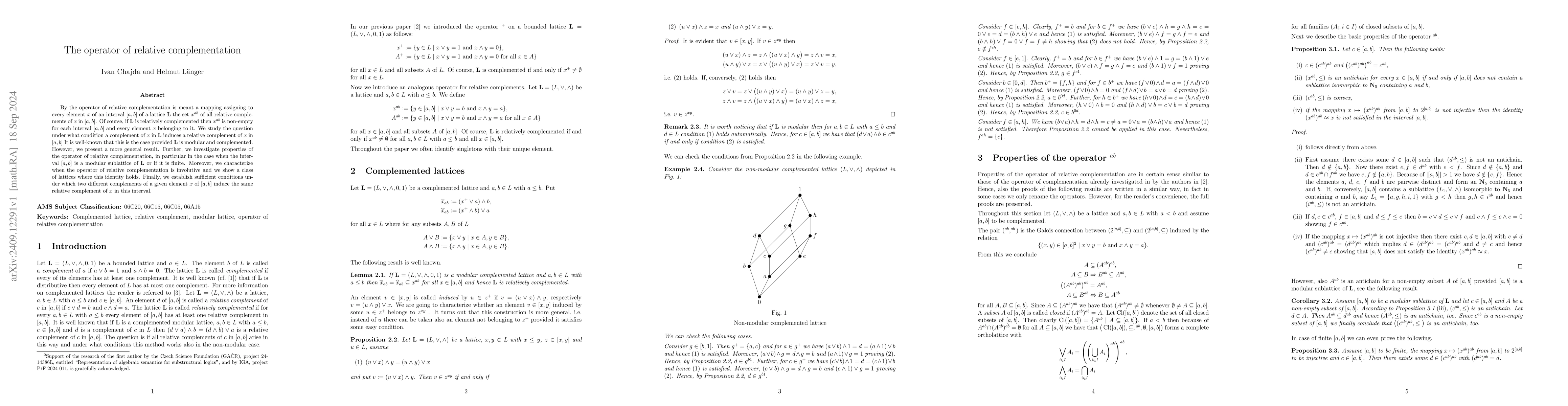 Thumbnail for The operator of relative complementation