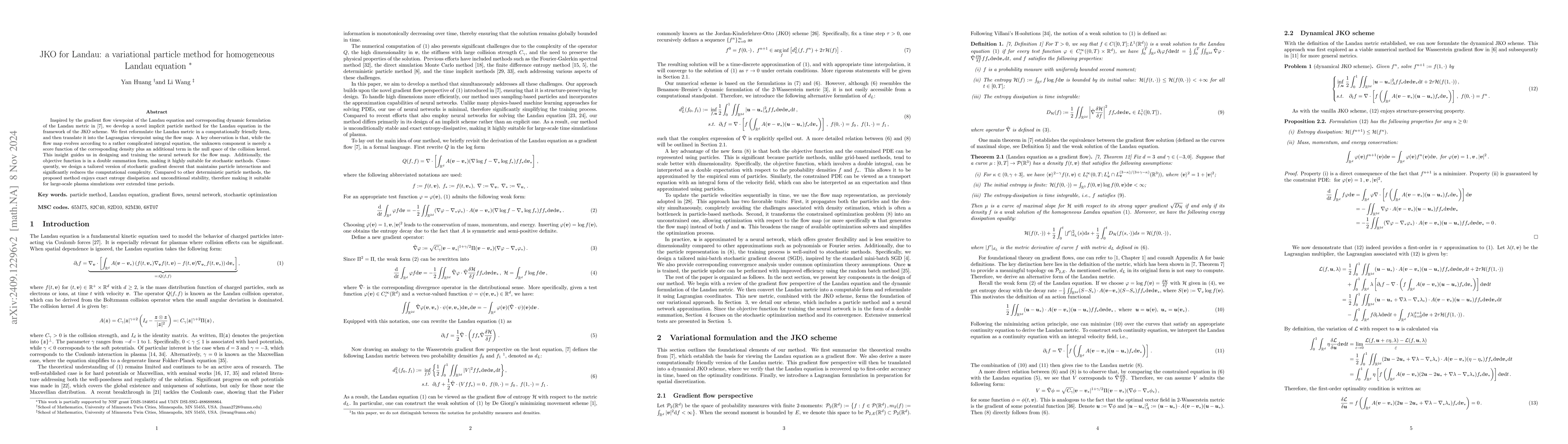 Thumbnail for JKO for Landau: a variational particle method for homogeneous Landau
  equation