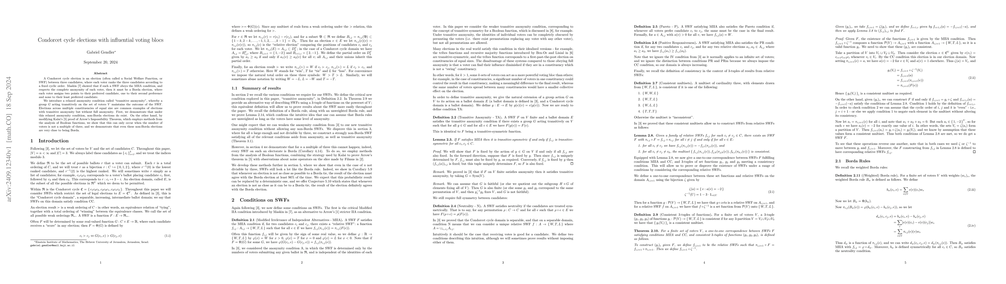 Thumbnail for Condorcet cycle elections with influential voting blocs