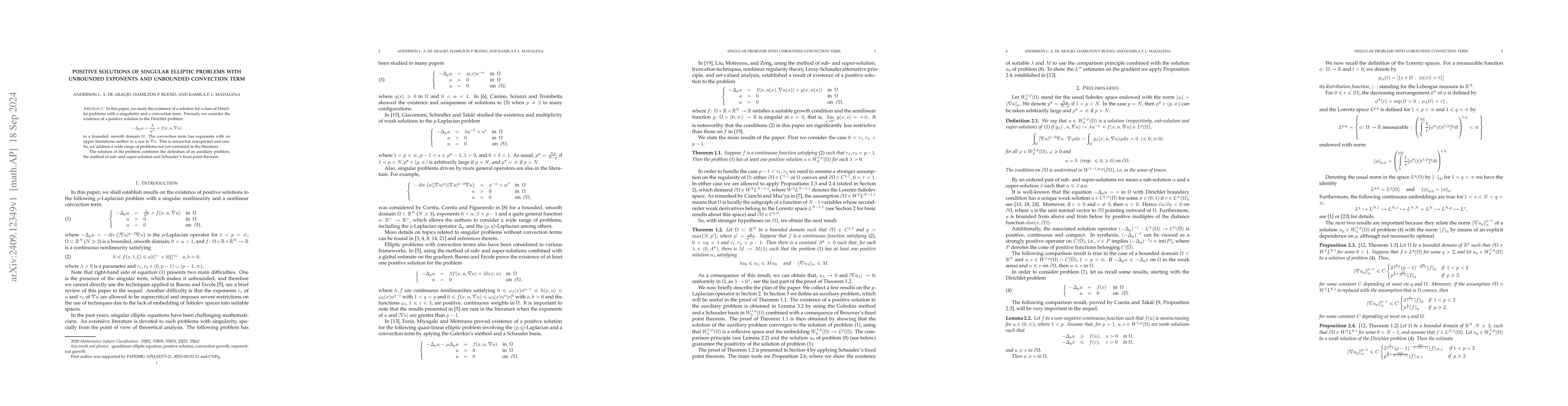Thumbnail for Positive solutions of singular elliptic problems with unbounded
  exponents and unbounded convection term