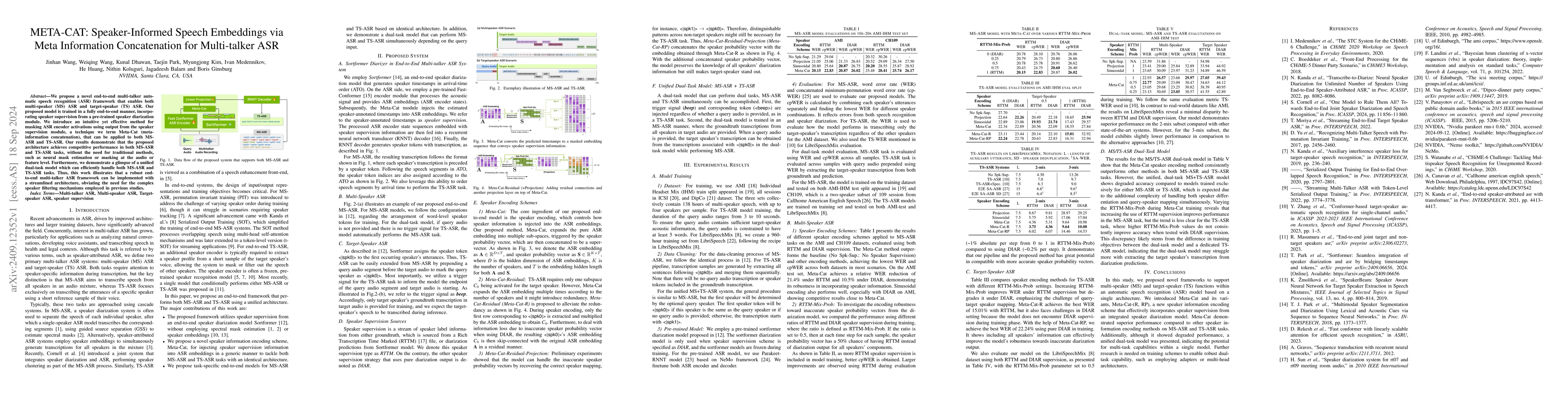 Thumbnail for META-CAT: Speaker-Informed Speech Embeddings via Meta Information
  Concatenation for Multi-talker ASR