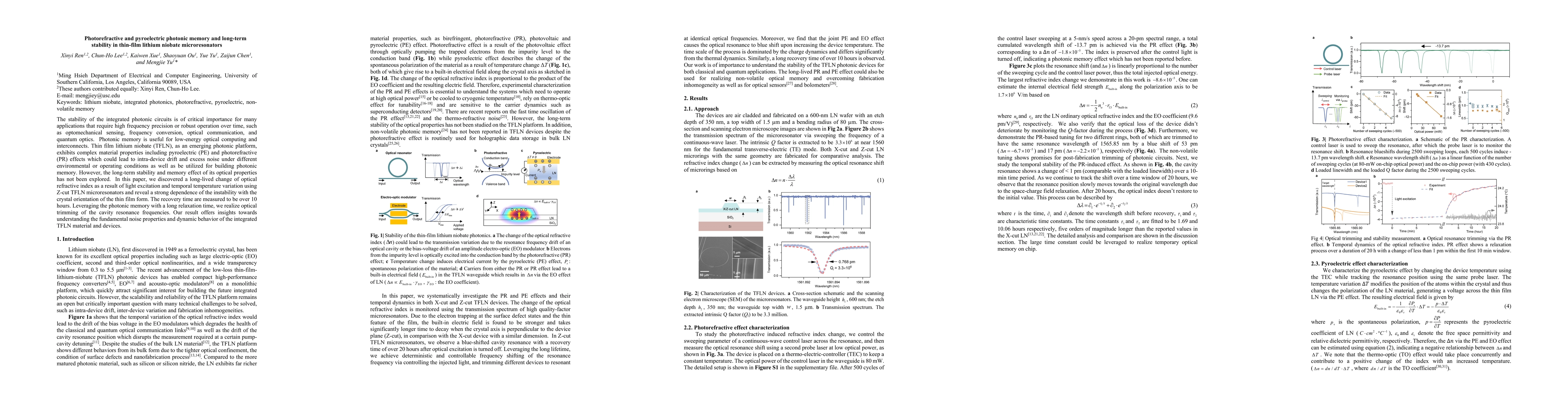 Thumbnail for Photorefractive and pyroelectric photonic memory and long-term stability
  in thin-film lithium niobate microresonators