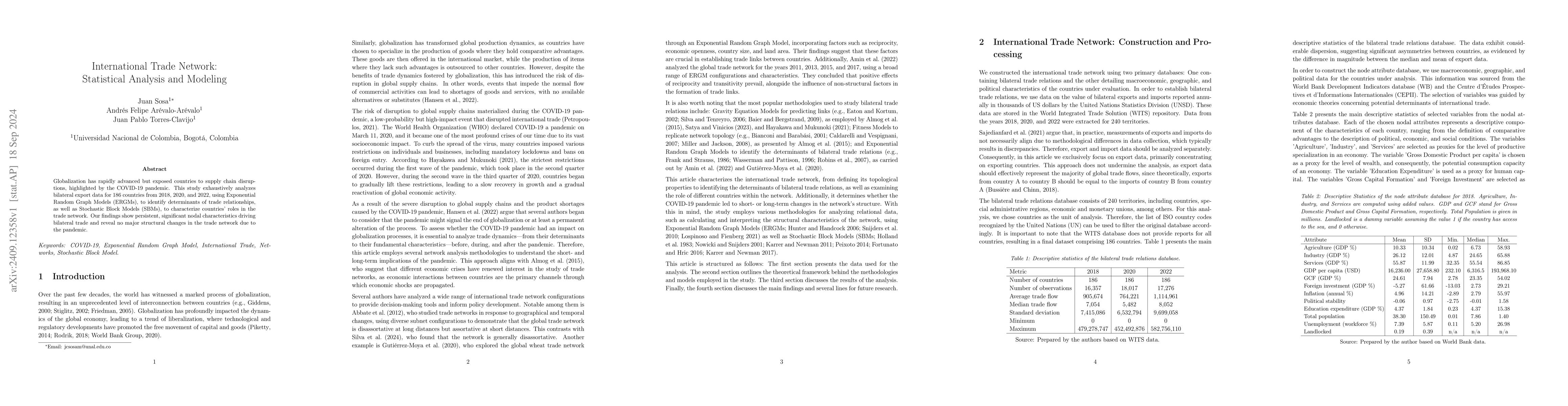 Thumbnail for International Trade Network: Statistical Analysis and Modeling