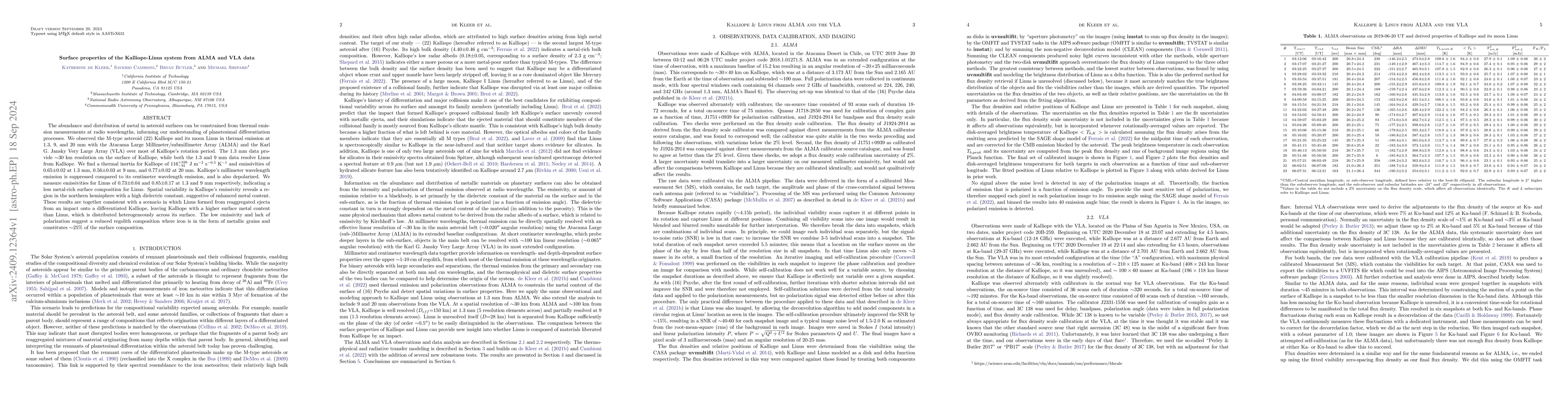 Thumbnail for Surface properties of the Kalliope-Linus system from ALMA and VLA data