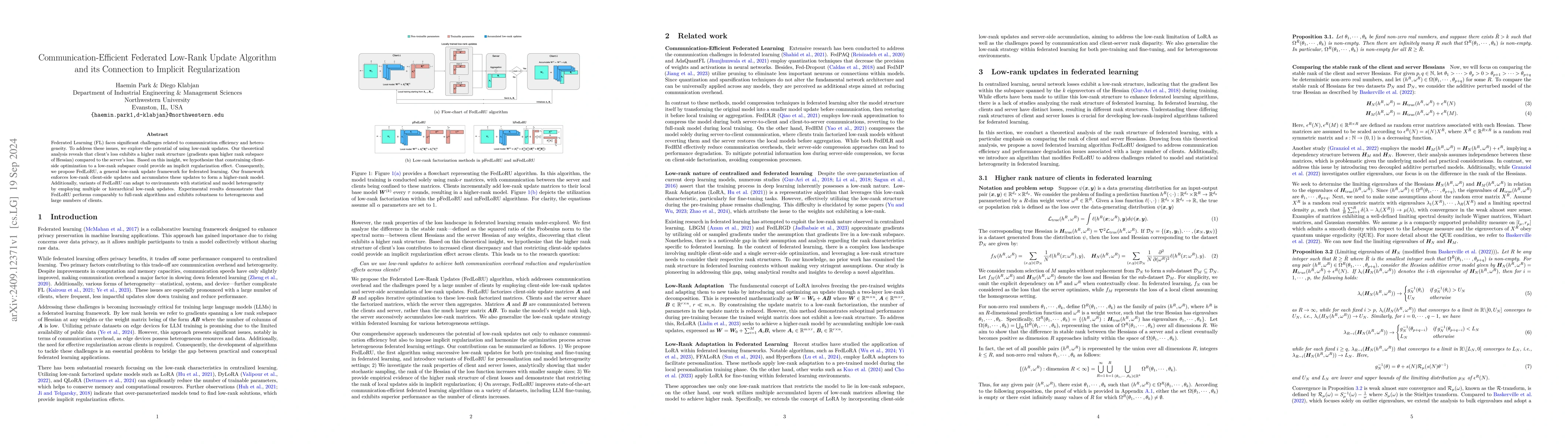 Thumbnail for Communication-Efficient Federated Low-Rank Update Algorithm and its
  Connection to Implicit Regularization