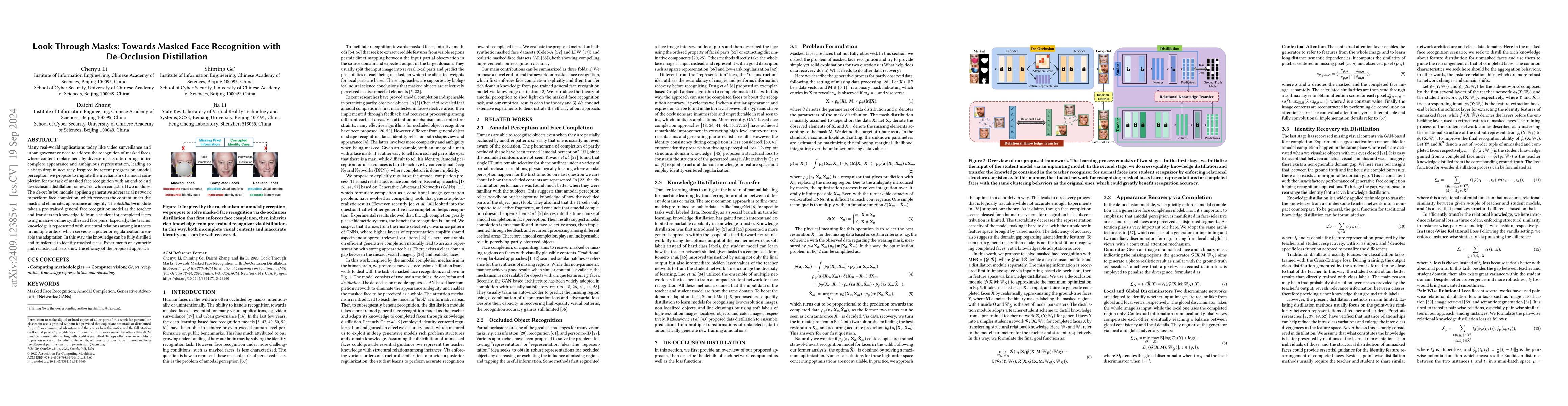 Thumbnail for Look Through Masks: Towards Masked Face Recognition with De-Occlusion
  Distillation