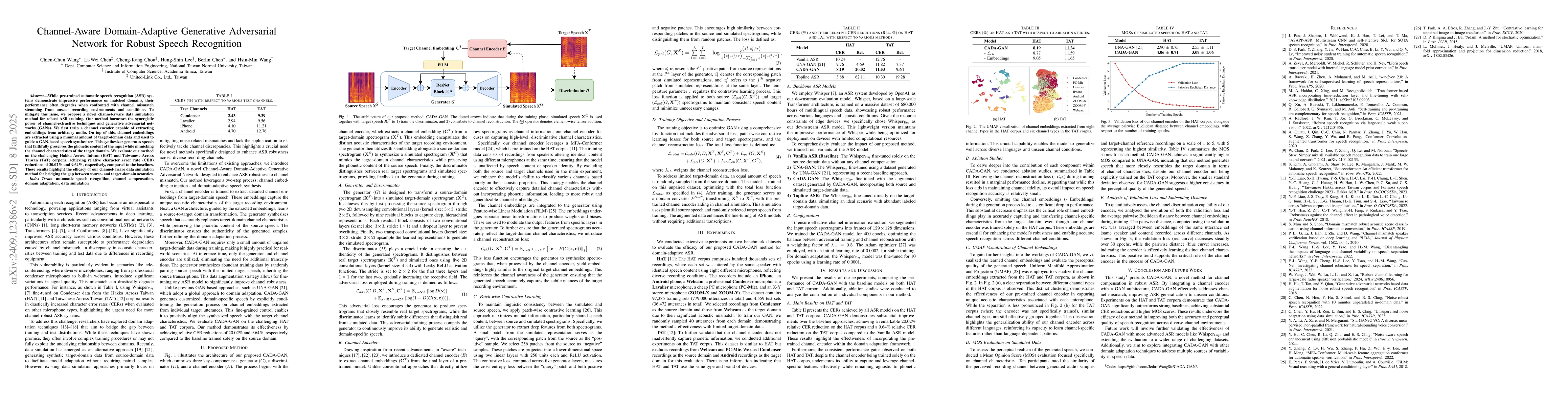 Thumbnail for Channel-Aware Domain-Adaptive Generative Adversarial Network for Robust
  Speech Recognition