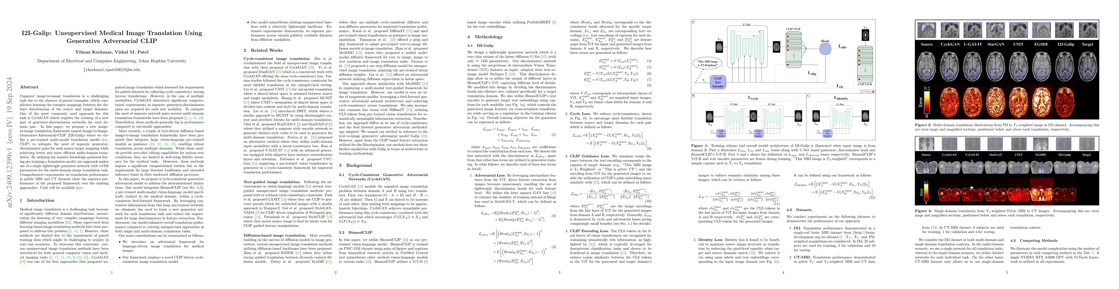 Thumbnail for I2I-Galip: Unsupervised Medical Image Translation Using Generative
  Adversarial CLIP