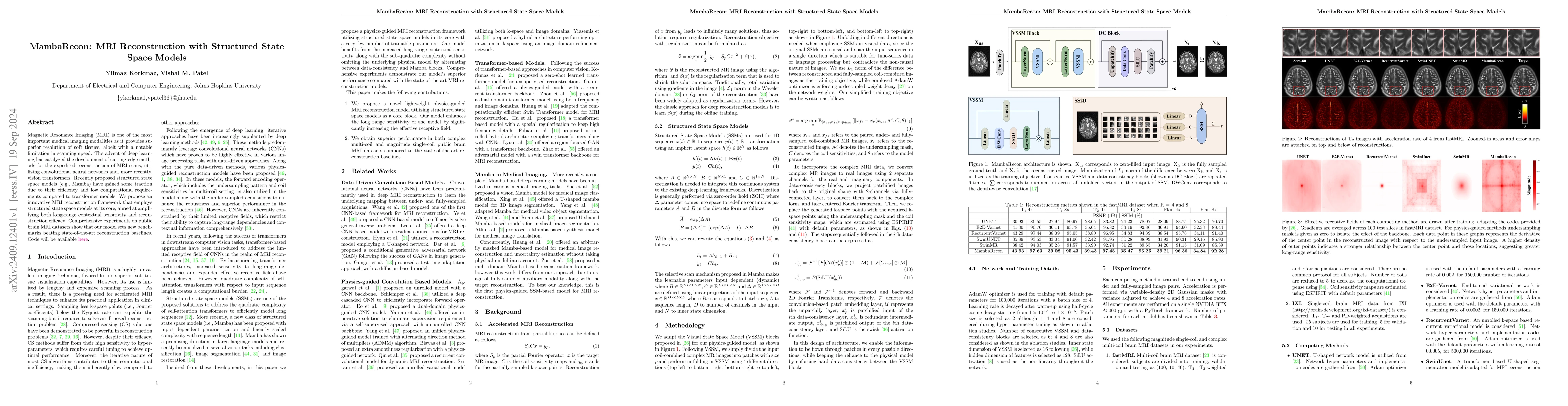 Thumbnail for MambaRecon: MRI Reconstruction with Structured State Space Models