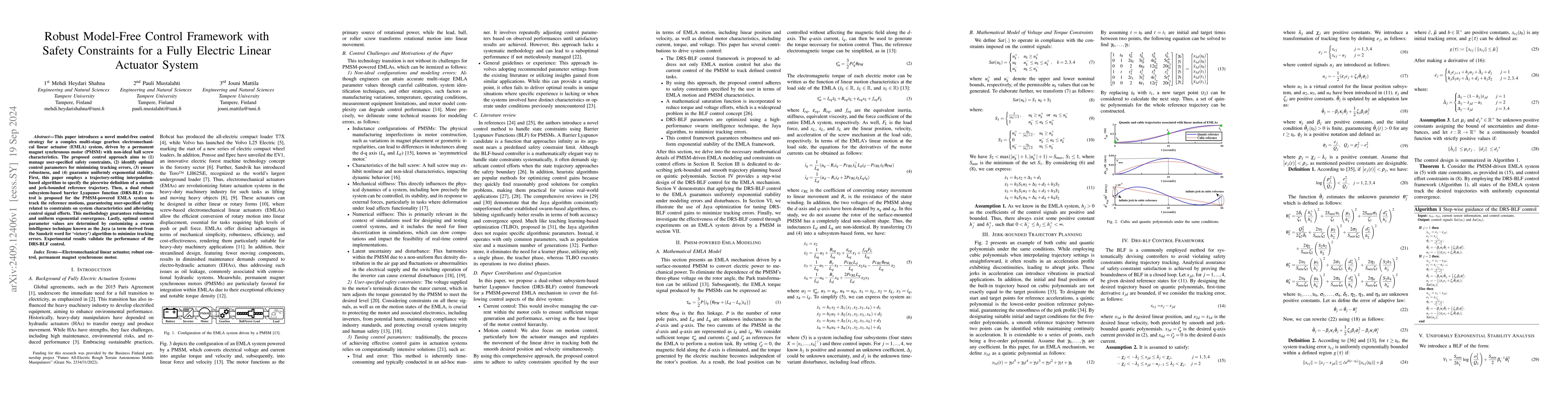 Thumbnail for Robust Model-Free Control Framework with Safety Constraints for a Fully
  Electric Linear Actuator System