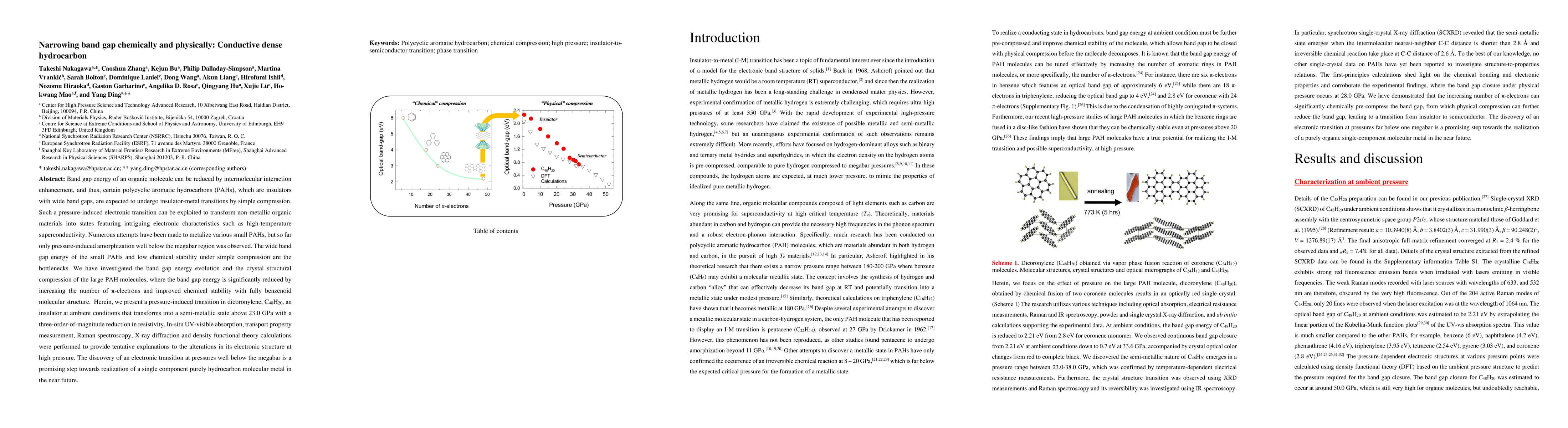 Thumbnail for Narrowing band gap chemically and physically: Conductive dense
  hydrocarbon