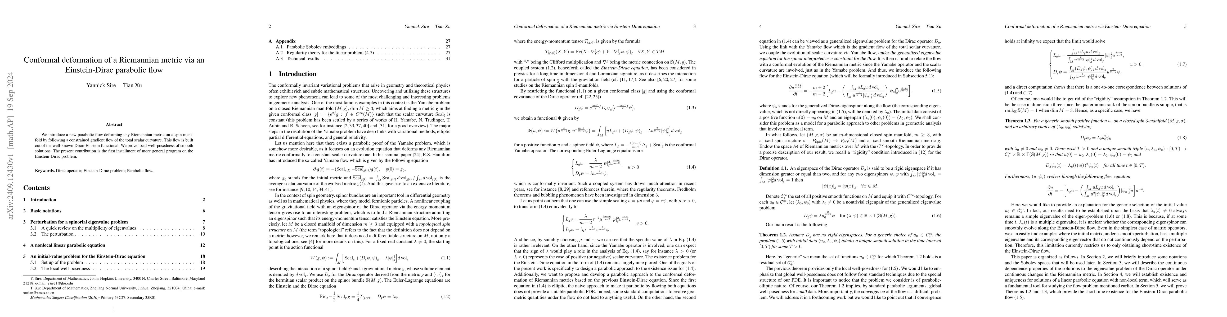 Thumbnail for Conformal deformation of a Riemannian metric via an Einstein-Dirac
  parabolic flow