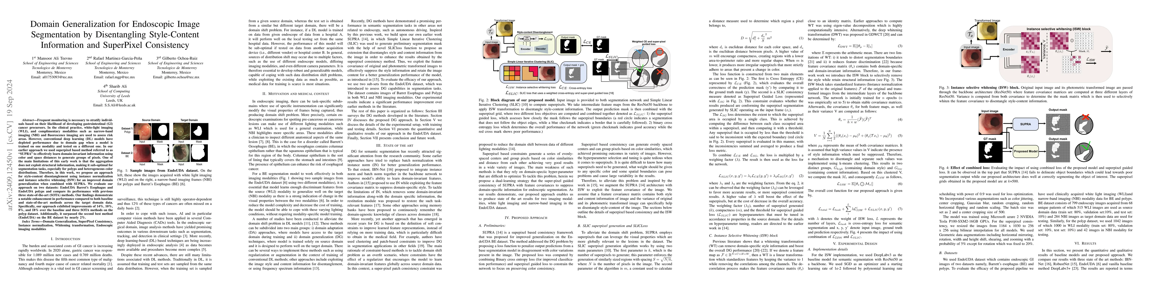 Thumbnail for Domain Generalization for Endoscopic Image Segmentation by Disentangling
  Style-Content Information and SuperPixel Consistency