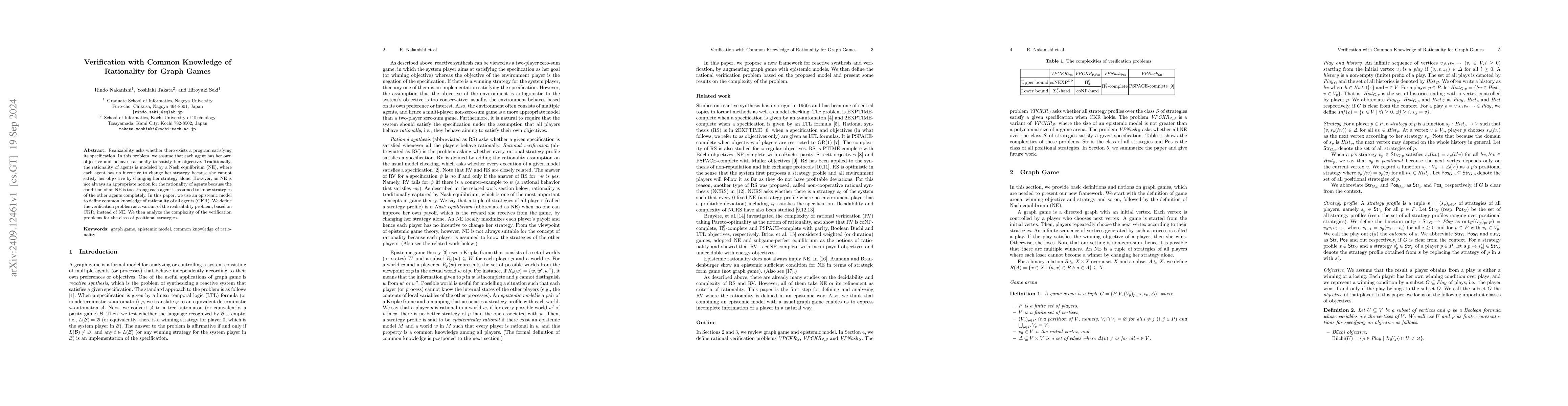 Thumbnail for Verification with Common Knowledge of Rationality for Graph Games