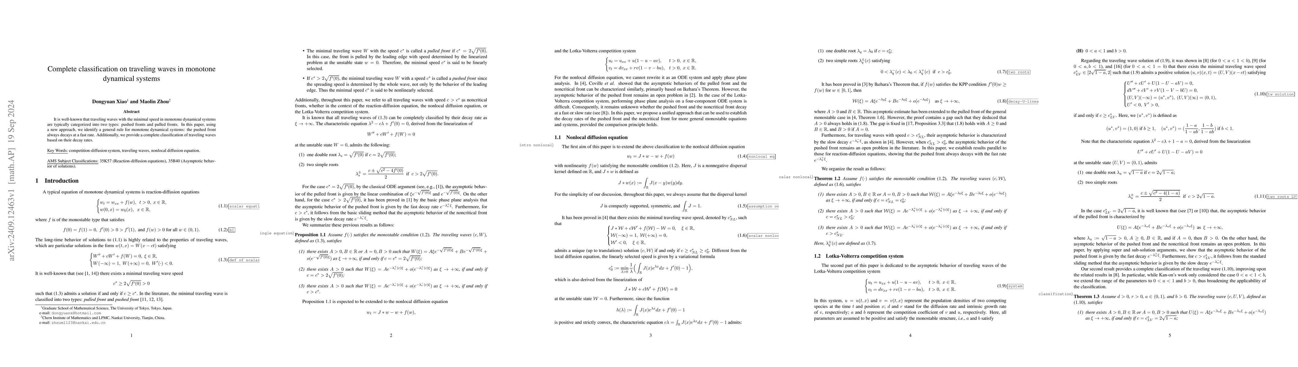 Thumbnail for Complete classification on traveling waves in monotone dynamical systems
