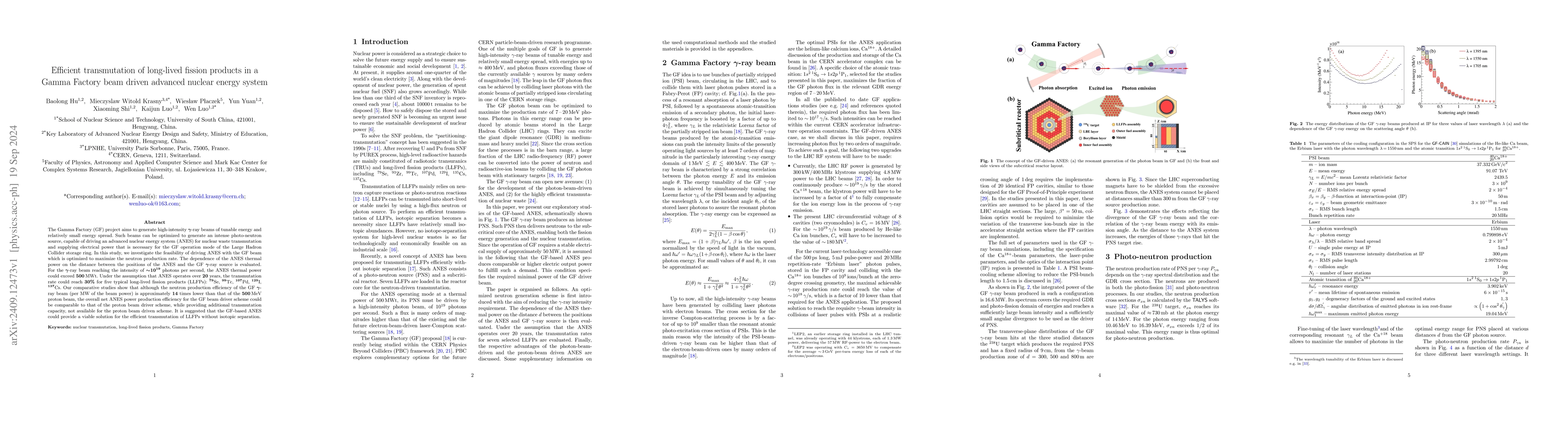 Thumbnail for Efficient transmutation of long-lived fission products in a Gamma
  Factory beam driven advanced nuclear energy system