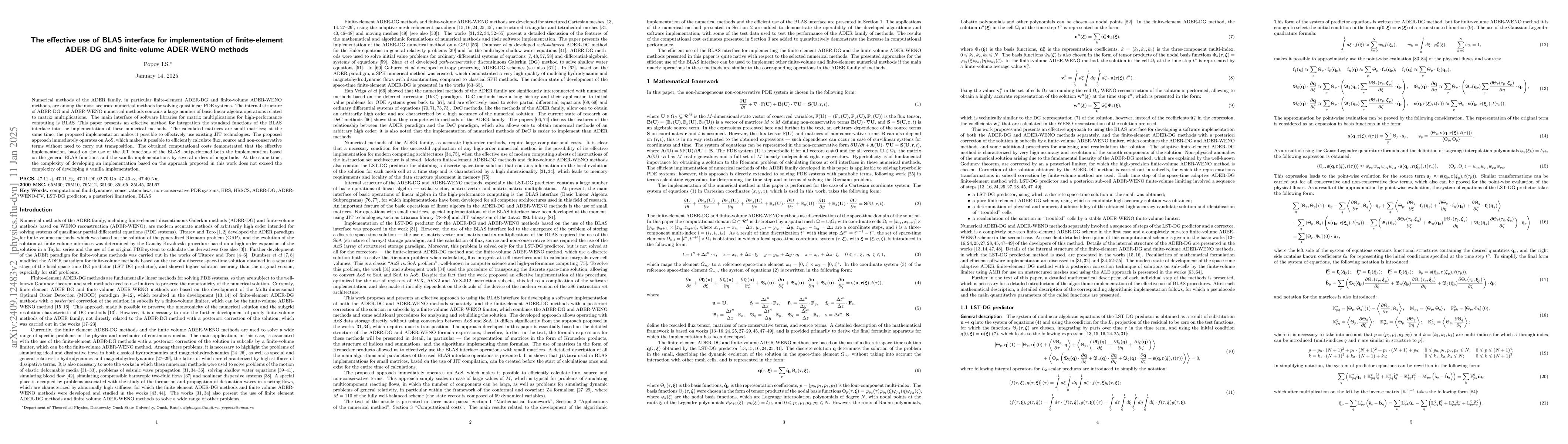 Thumbnail for The effective use of BLAS interface for implementation of finite-element
  ADER-DG and finite-volume ADER-WENO methods
