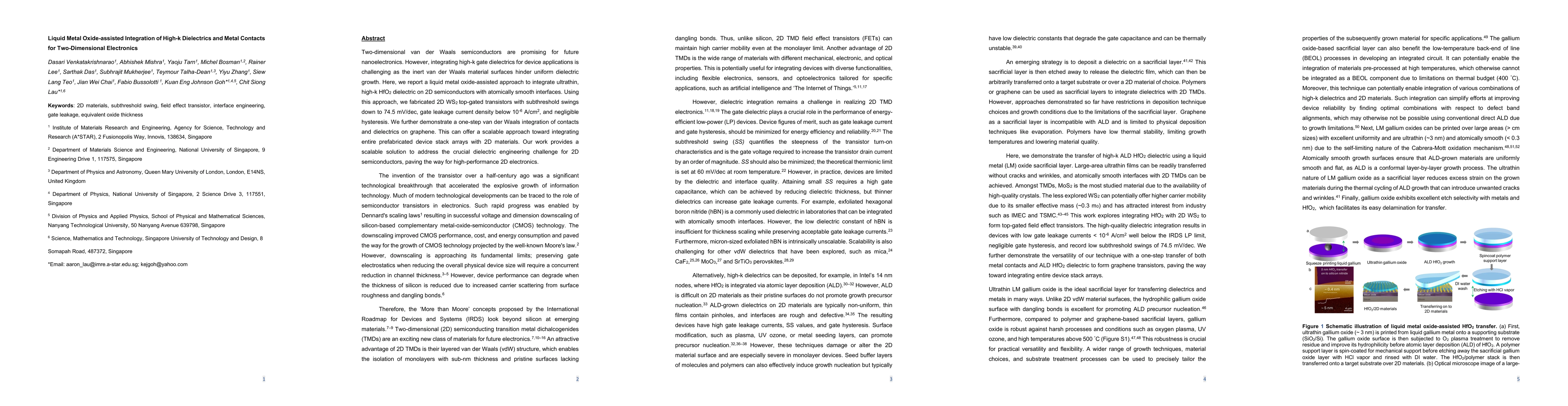 Thumbnail for Liquid Metal Oxide-assisted Integration of High-k Dielectrics and Metal
  Contacts for Two-Dimensional Electronics