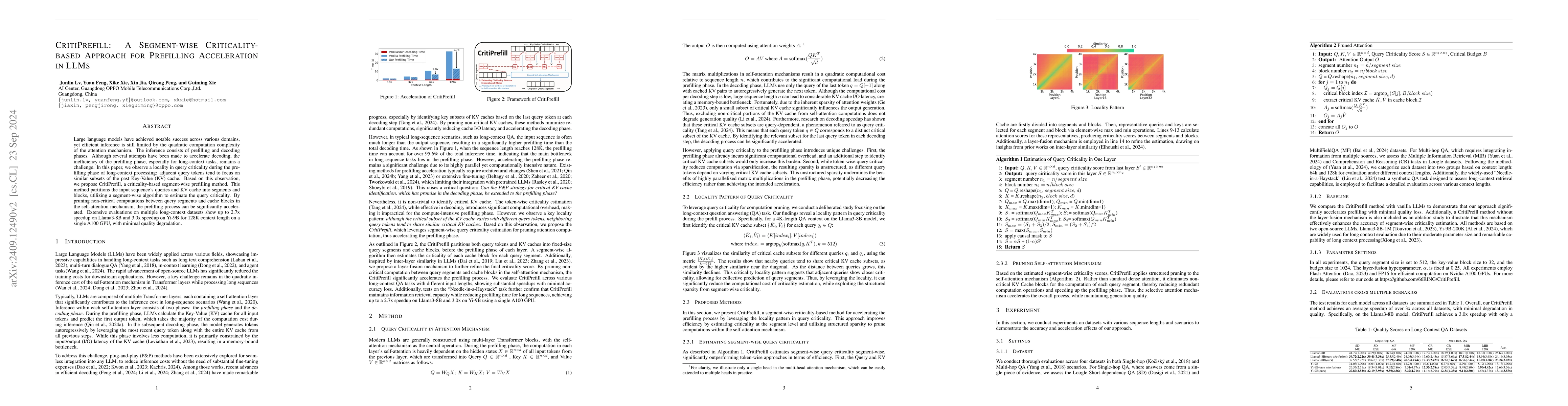 Thumbnail for CritiPrefill: A Segment-wise Criticality-based Approach for Prefilling
  Acceleration in LLMs