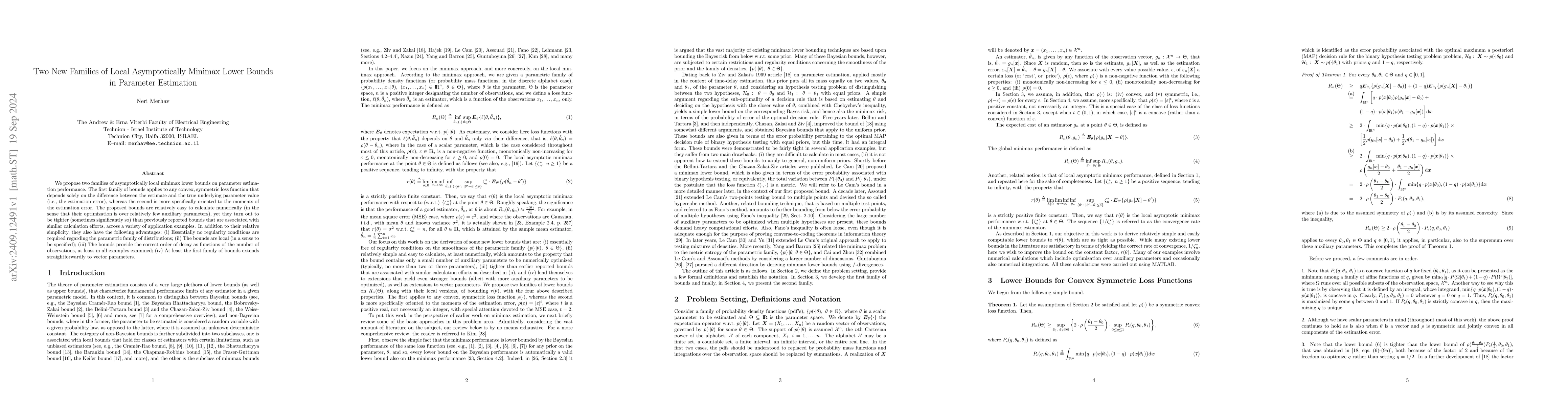 Thumbnail for Two New Families of Local Asymptotically Minimax Lower Bounds in
  Parameter Estimation