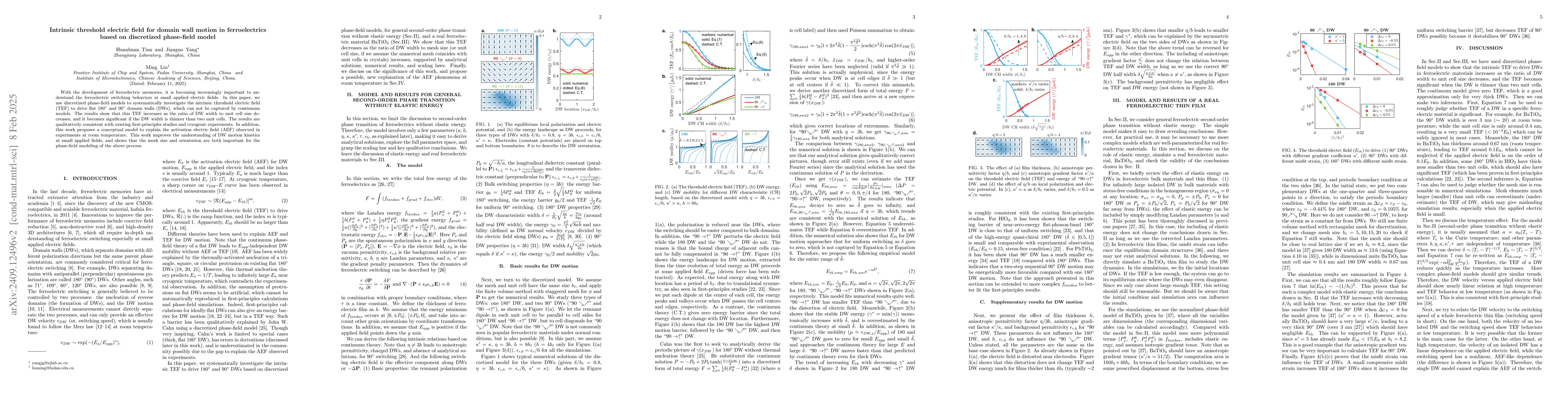 Thumbnail for Intrinsic threshold electric field for domain wall motion in
  ferroelectrics based on discretized phase-field model