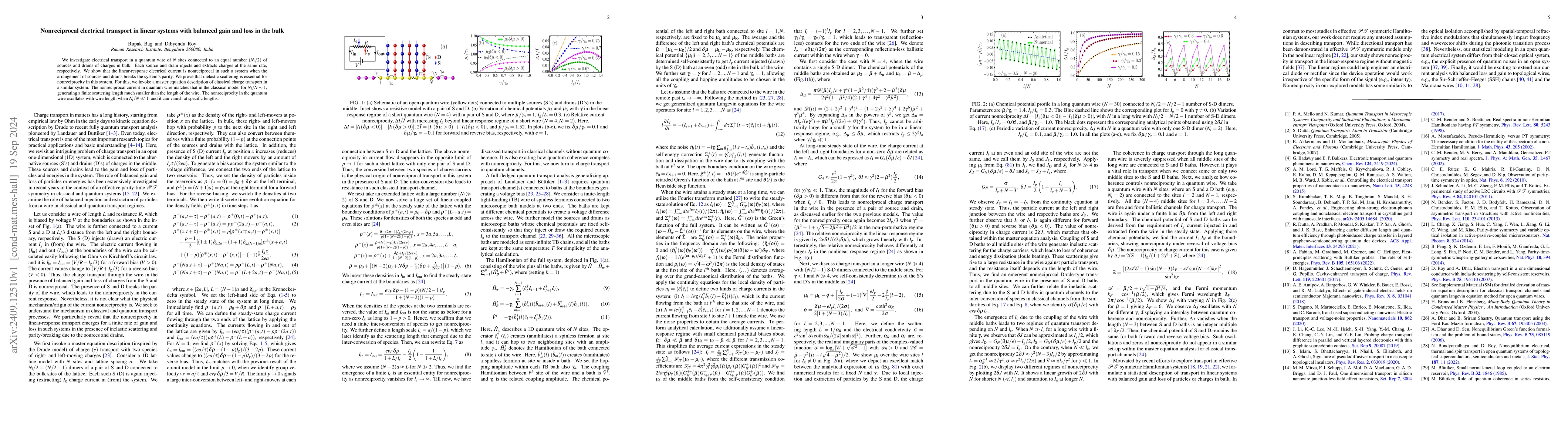Thumbnail for Nonreciprocal electrical transport in linear systems with balanced gain
  and loss in the bulk