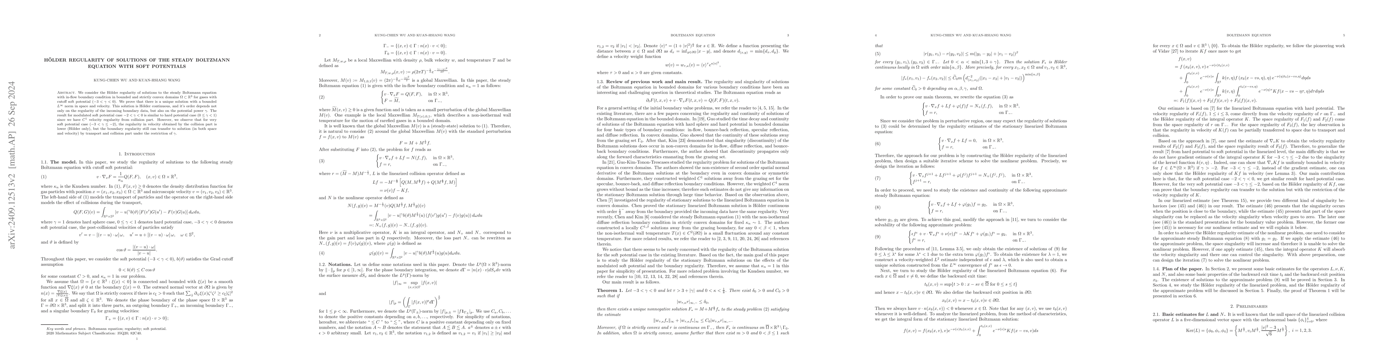 Thumbnail for Hölder regularity of solutions of the steady Boltzmann equation with
  soft potentials