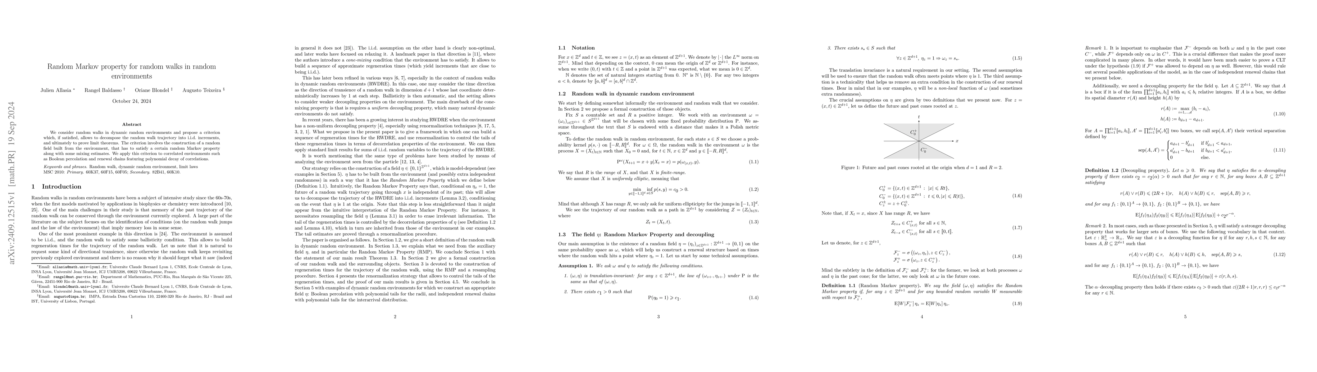 Thumbnail for Random Markov property for random walks in random environments