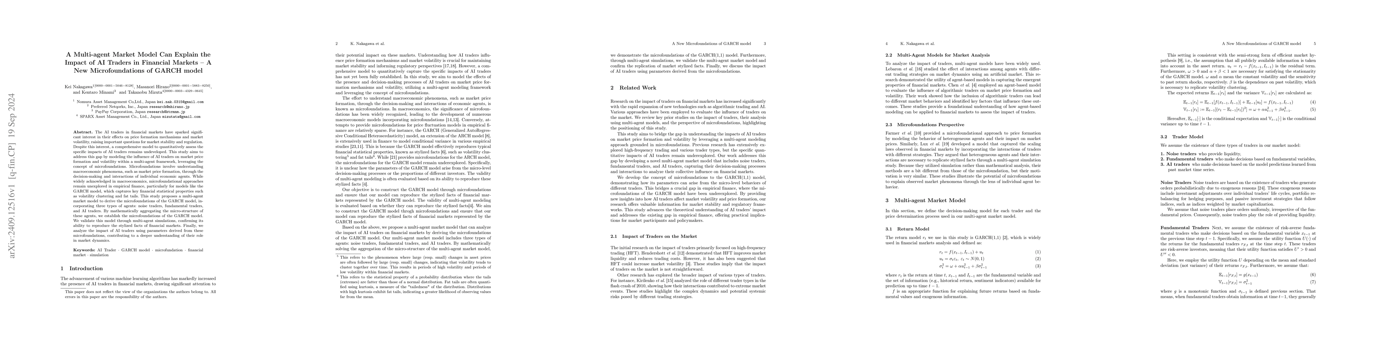 Thumbnail for A Multi-agent Market Model Can Explain the Impact of AI Traders in
  Financial Markets -- A New Microfoundations of GARCH model
