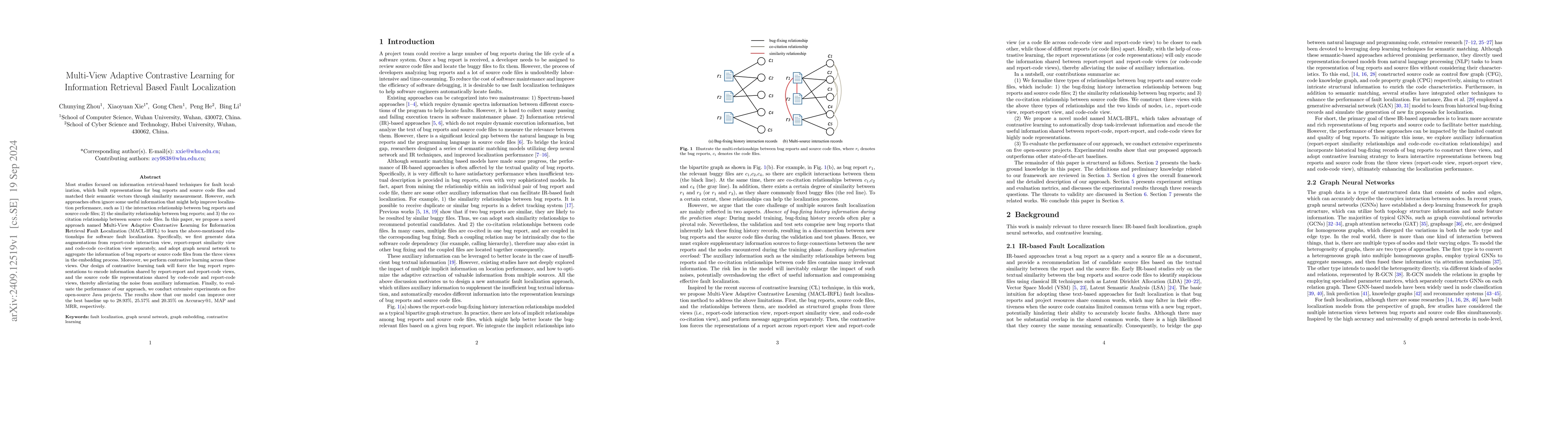 Thumbnail for Multi-View Adaptive Contrastive Learning for Information Retrieval Based
  Fault Localization