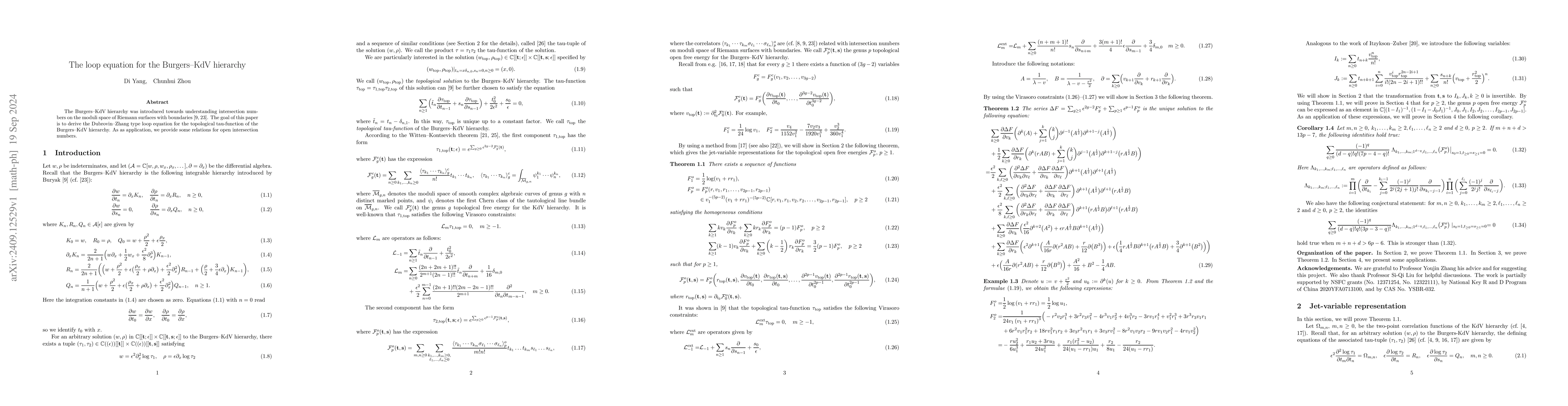 Thumbnail for The loop equation for the Burgers--KdV hierarchy