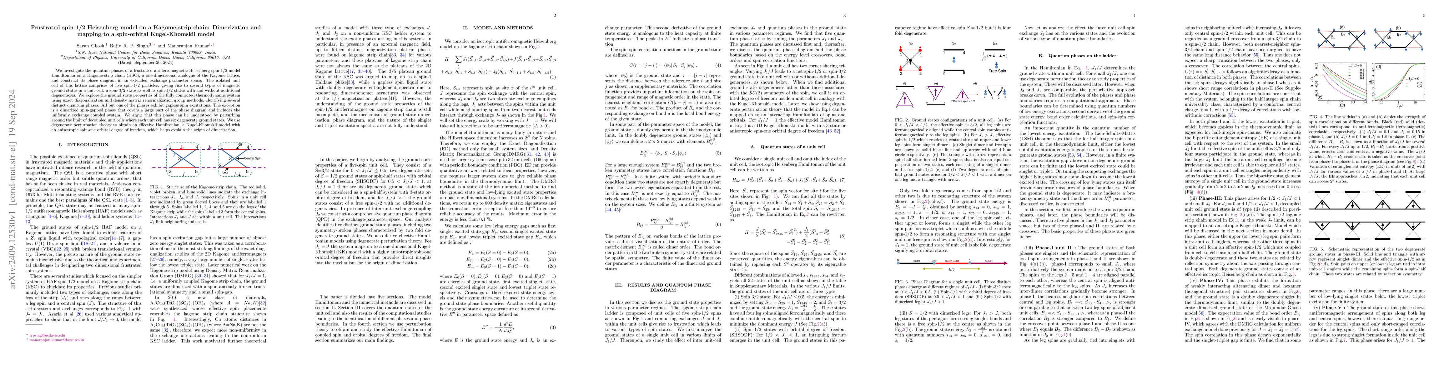 Thumbnail for Frustrated spin-1/2 Heisenberg model on a Kagome-strip chain:
  Dimerization and mapping to a spin-orbital Kugel-Khomskii model