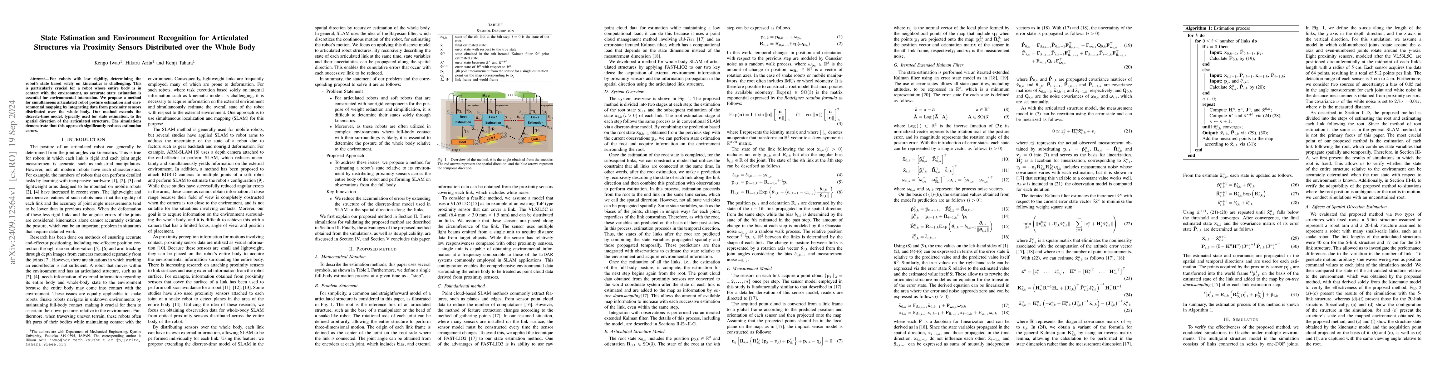 Thumbnail for State Estimation and Environment Recognition for Articulated Structures
  via Proximity Sensors Distributed over the Whole Body