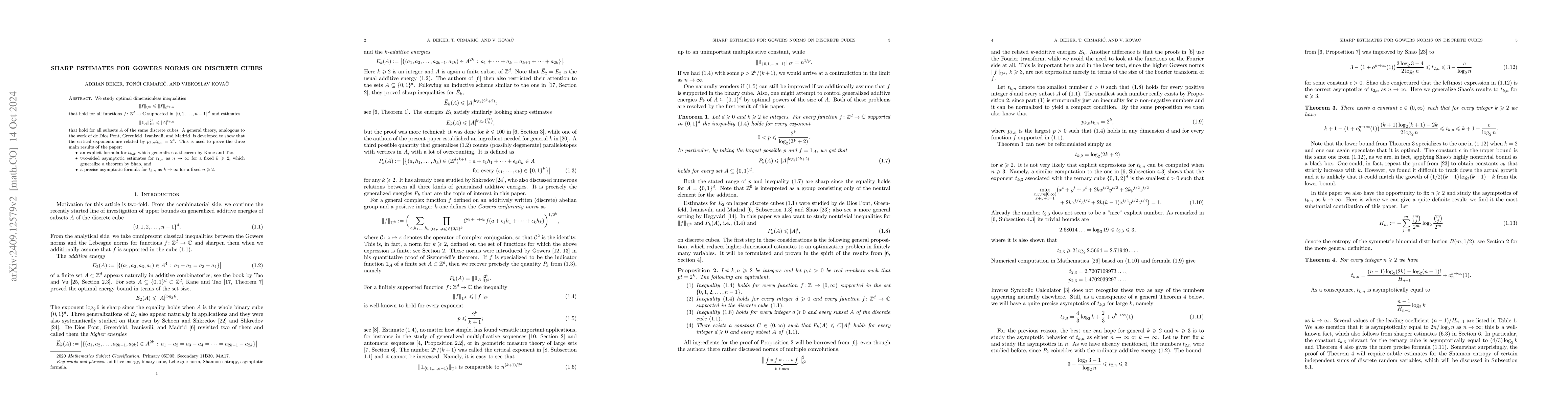 Thumbnail for Sharp estimates for Gowers norms on discrete cubes