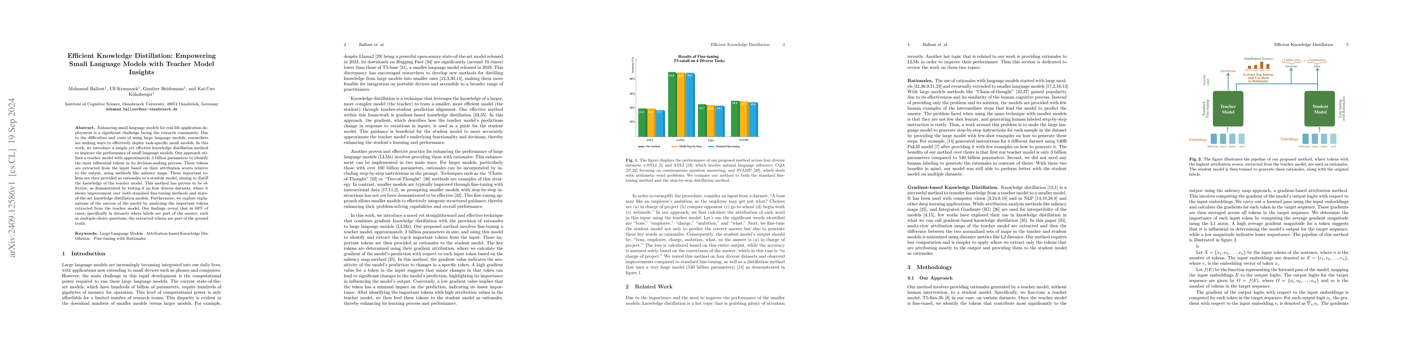 Thumbnail for Efficient Knowledge Distillation: Empowering Small Language Models with
  Teacher Model Insights