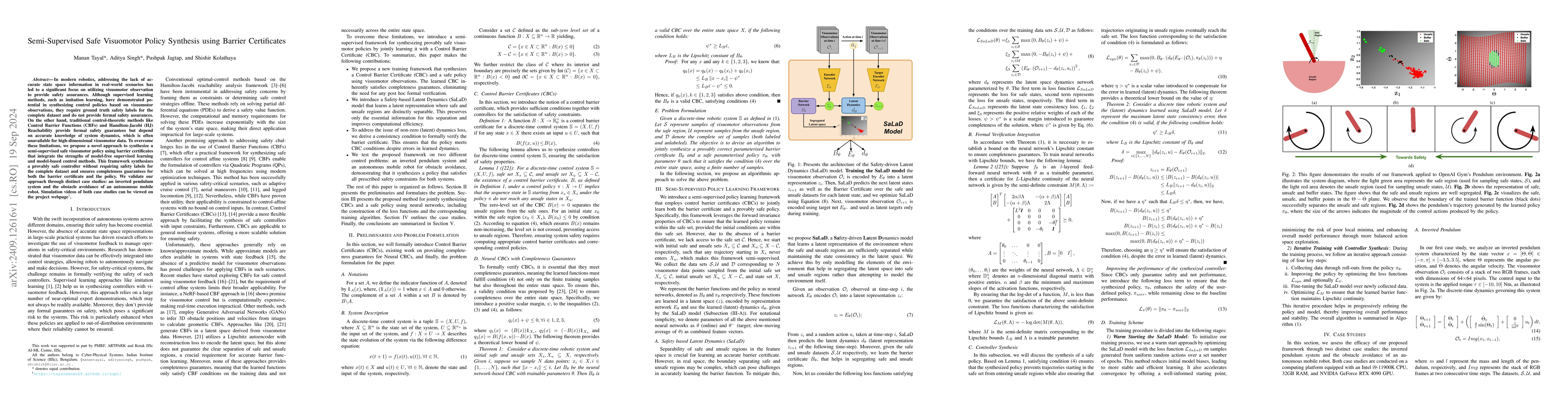 Thumbnail for Semi-Supervised Safe Visuomotor Policy Synthesis using Barrier
  Certificates