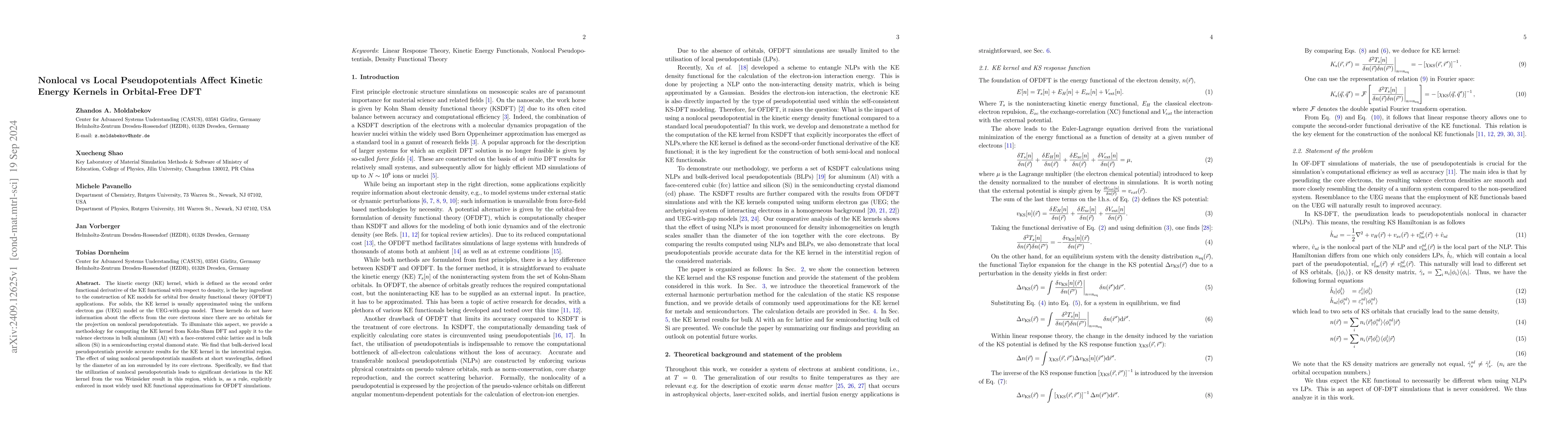 Thumbnail for Nonlocal vs Local Pseudopotentials Affect Kinetic Energy Kernels in
  Orbital-Free DFT