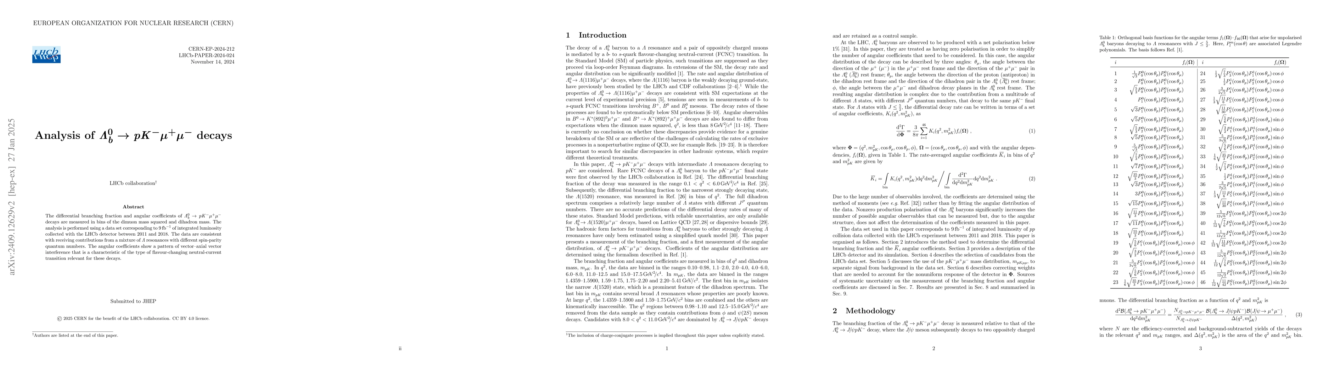 Thumbnail for Analysis of $\itΛ^\mathrm{0}_b \rightarrow pK^-μ^+μ^-$
  decays