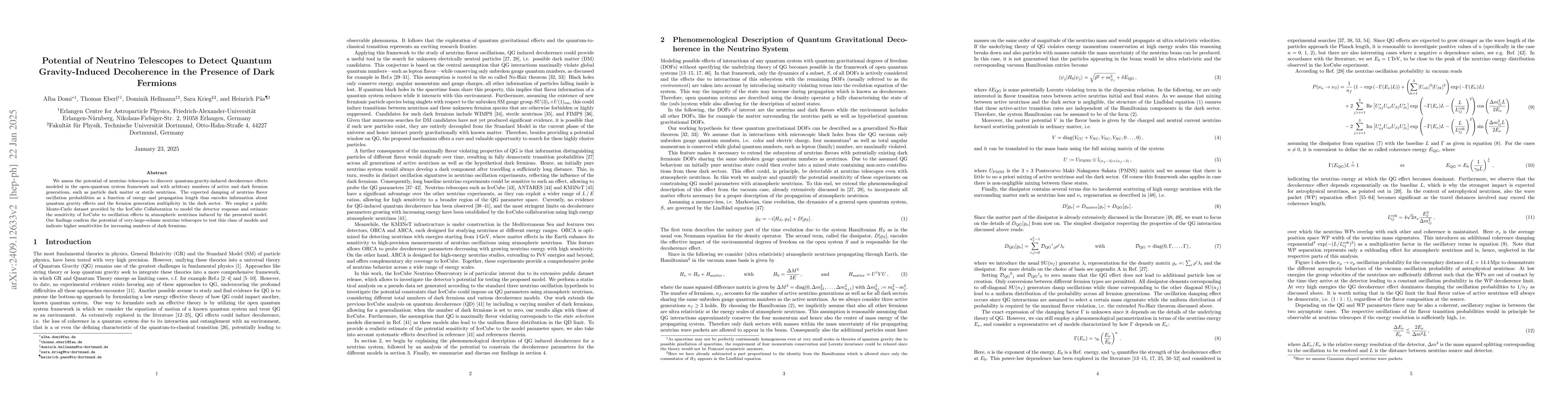 Thumbnail for Potential of Neutrino Telescopes to Detect Quantum Gravity-Induced
  Decoherence in the Presence of Dark Fermions
