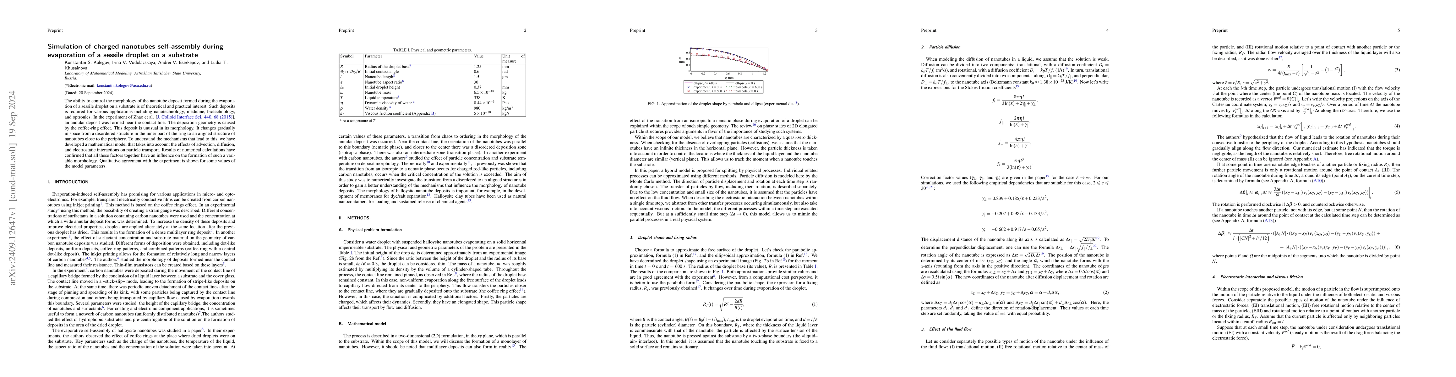 Thumbnail for Simulation of charged nanotubes self-assembly during evaporation of a
  sessile droplet on a substrate