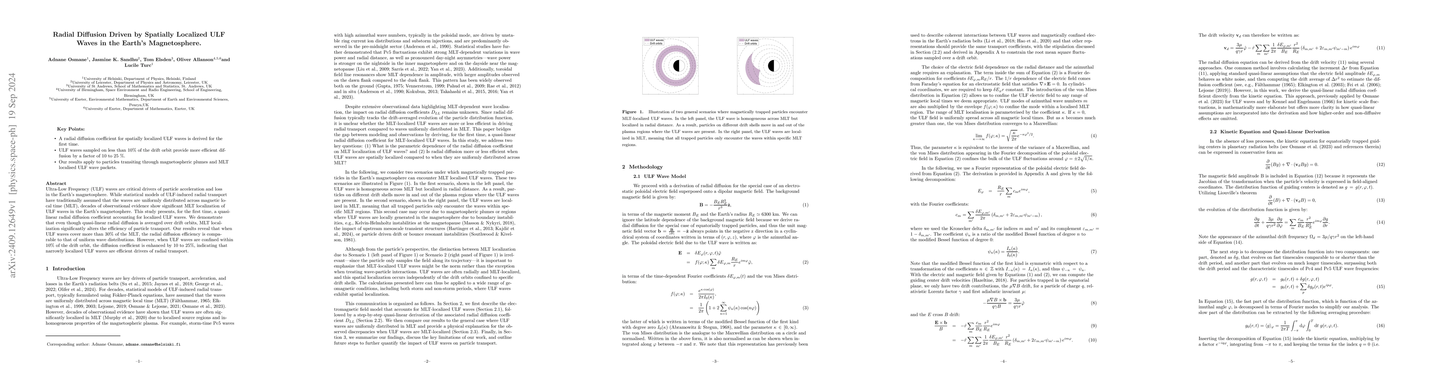 Thumbnail for Radial Diffusion Driven by Spatially Localized ULF Waves in the Earth's
  Magnetosphere