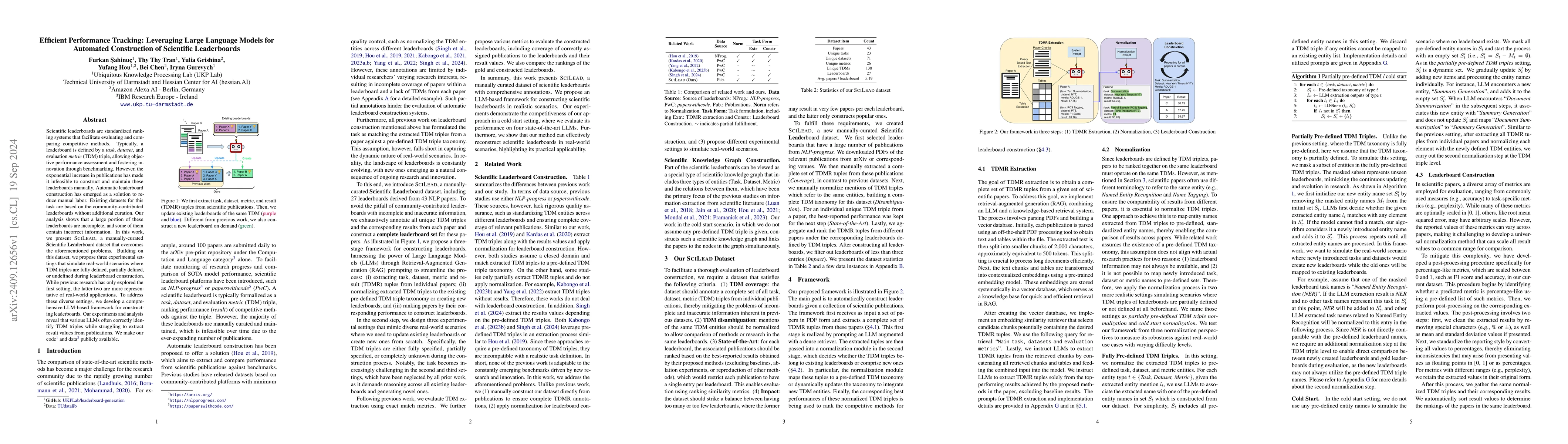 Thumbnail for Efficient Performance Tracking: Leveraging Large Language Models for
  Automated Construction of Scientific Leaderboards