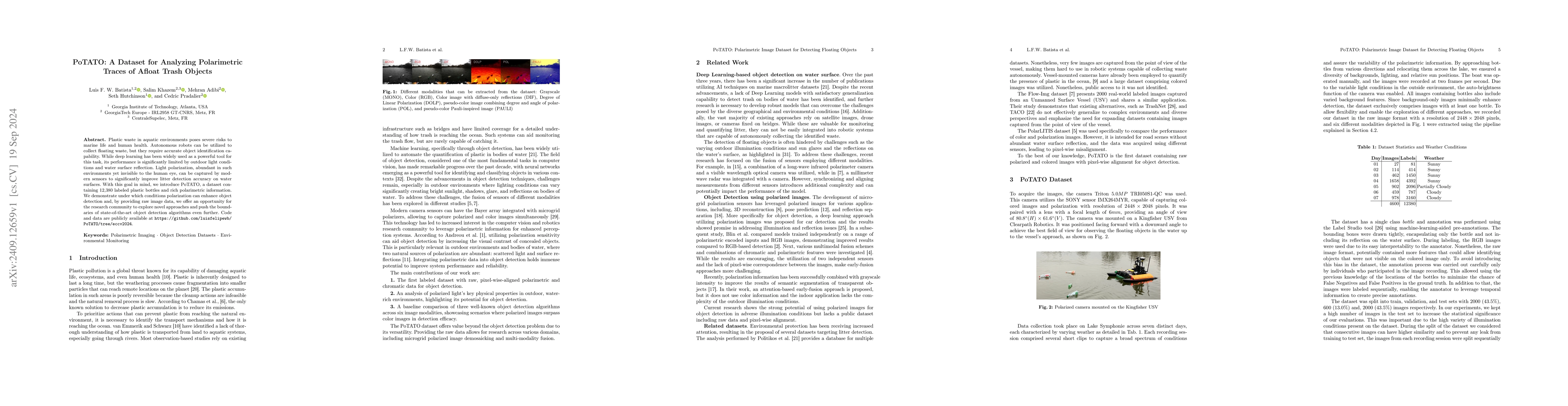 Thumbnail for PoTATO: A Dataset for Analyzing Polarimetric Traces of Afloat Trash
  Objects