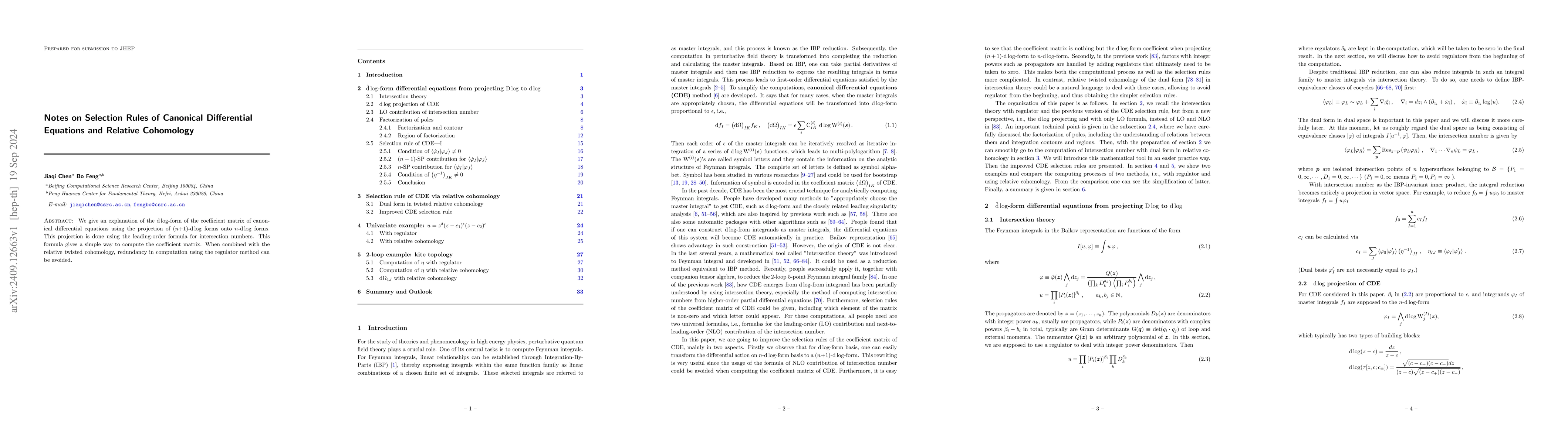 Thumbnail for Notes on Selection Rules of Canonical Differential Equations and
  Relative Cohomology