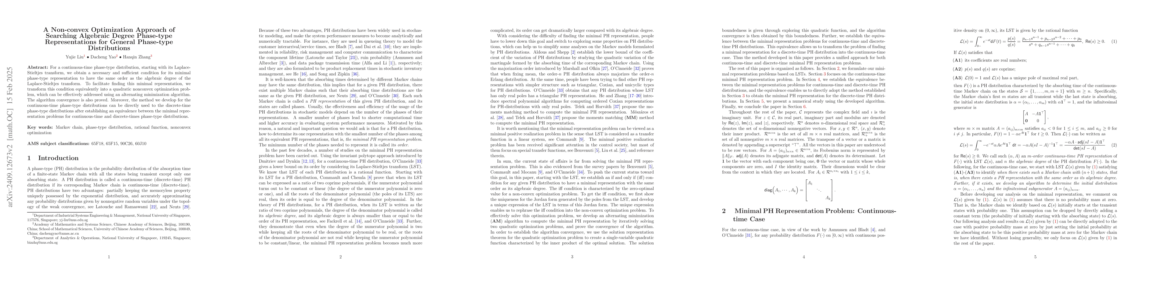 Thumbnail for Minimal Representation of General Phase-type Distributions: A Non-convex
  Optimization Approach
