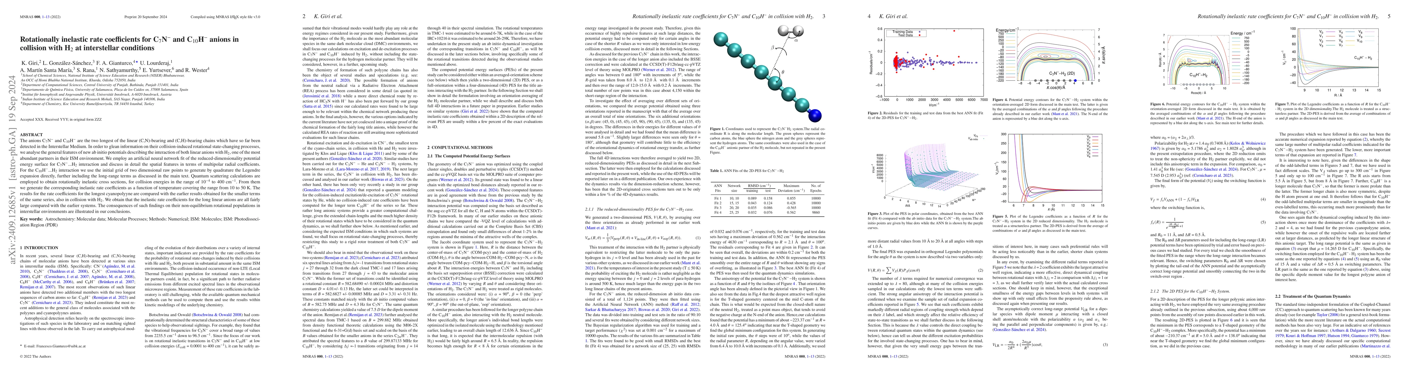 Thumbnail for Rotationally inelastic rate coefficients for C$_7$N$^{-}$ and
  C$_{10}$H$^{-}$ anions in collision with H$_2$ at interstellar conditions