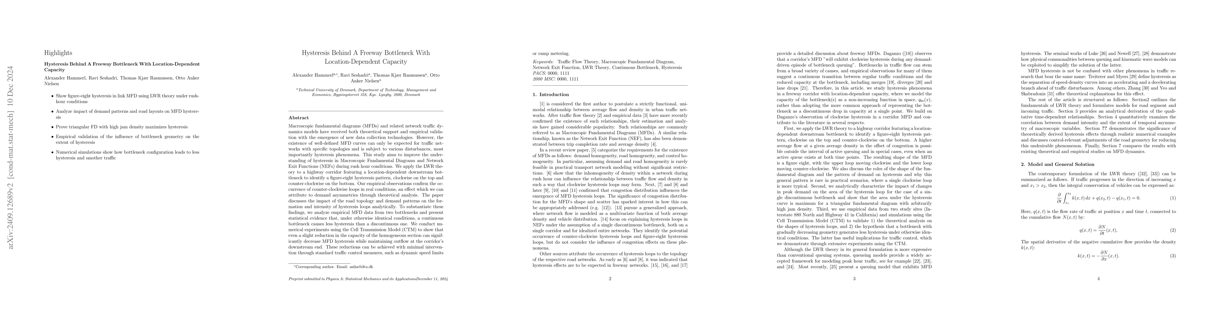 Thumbnail for Hysteresis Behind A Freeway Bottleneck With Location-Dependent Capacity