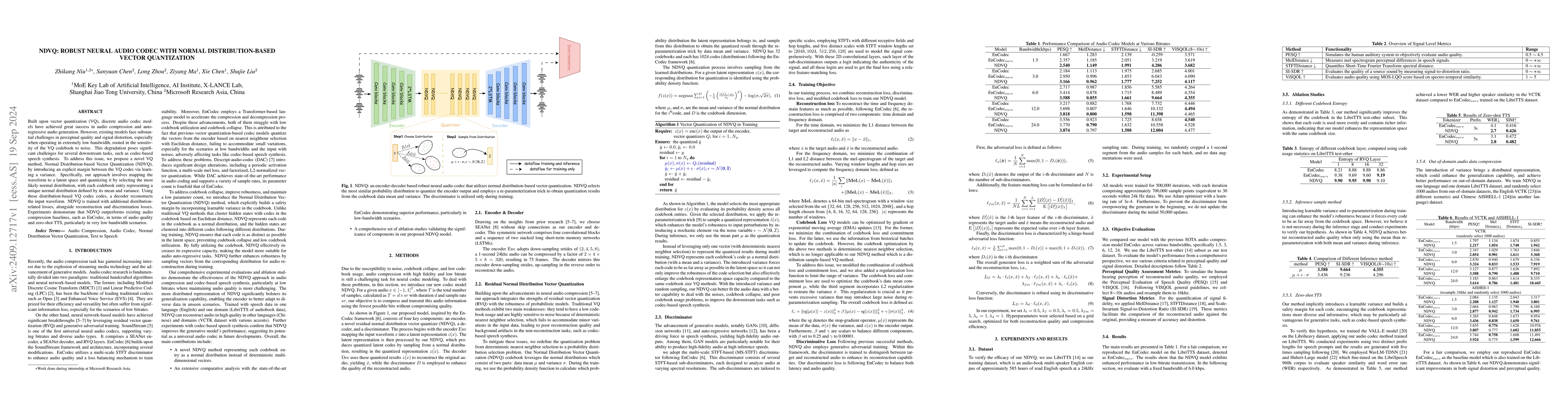 Thumbnail for NDVQ: Robust Neural Audio Codec with Normal Distribution-Based Vector
  Quantization